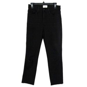 Frame Le Sylvie Slender Straight Blackfish Rips Jeans Size 29 Black Raw Hem